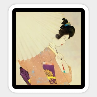 Elegant Beauty: A Portrait of a Geisha with a Parasol - vintage Japanese art Sticker